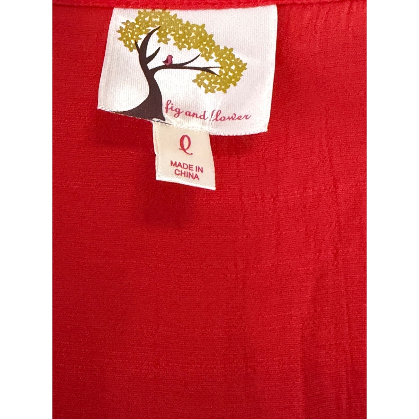Fig and Flower Women’s Large Red Embroidered Boho Blouse Floral Roll Tab Sleeves