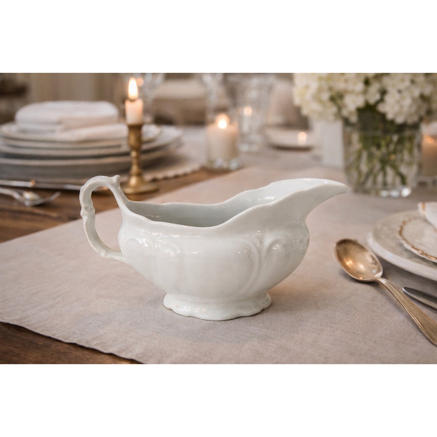 VTG Hanley England Semi Porcelain White Gravy Boat Ironstone Style