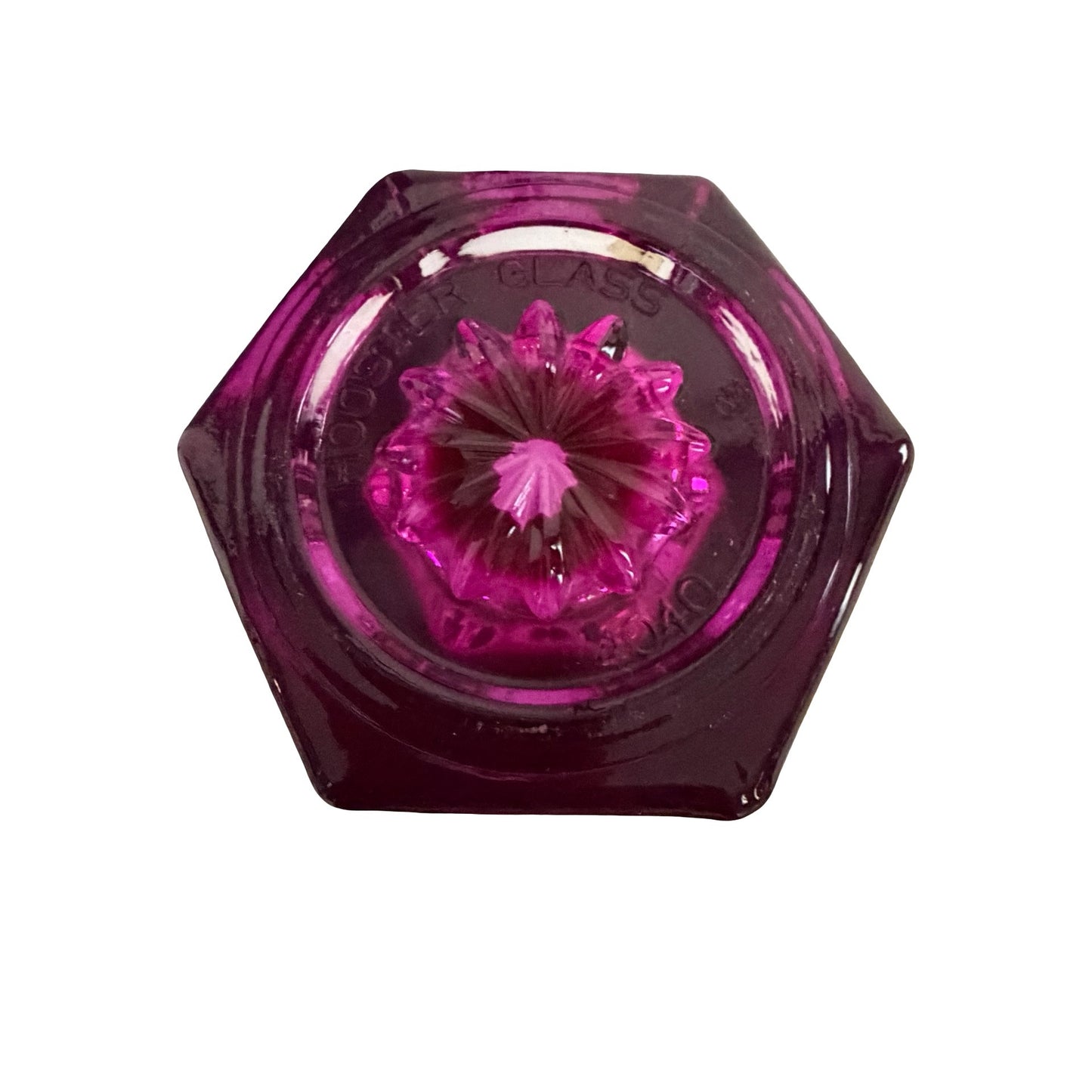 Hoosier Glass Pink Magenta Hexagonal Flared Vase Vintage 9 Inch