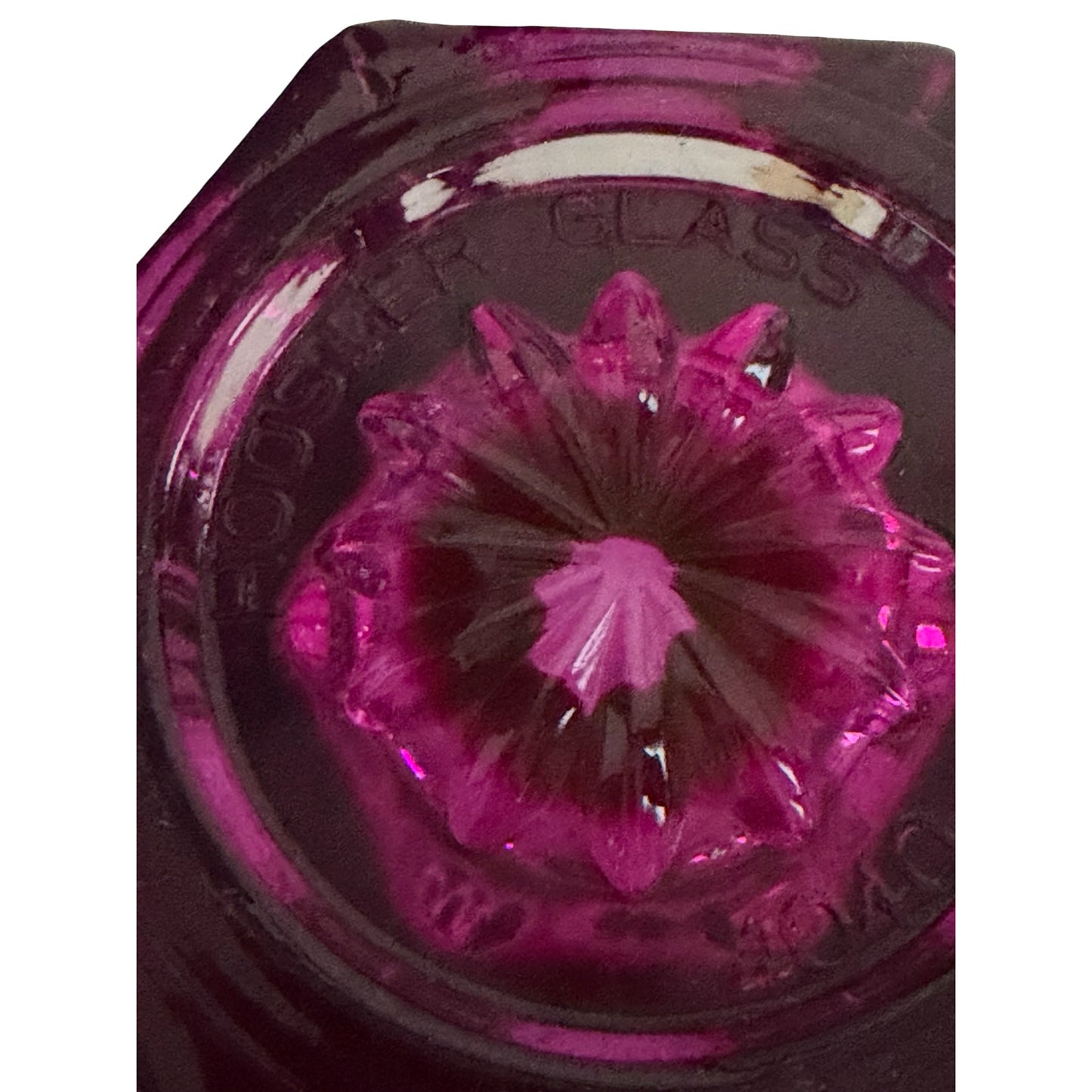 Hoosier Glass Pink Magenta Hexagonal Flared Vase Vintage 9 Inch