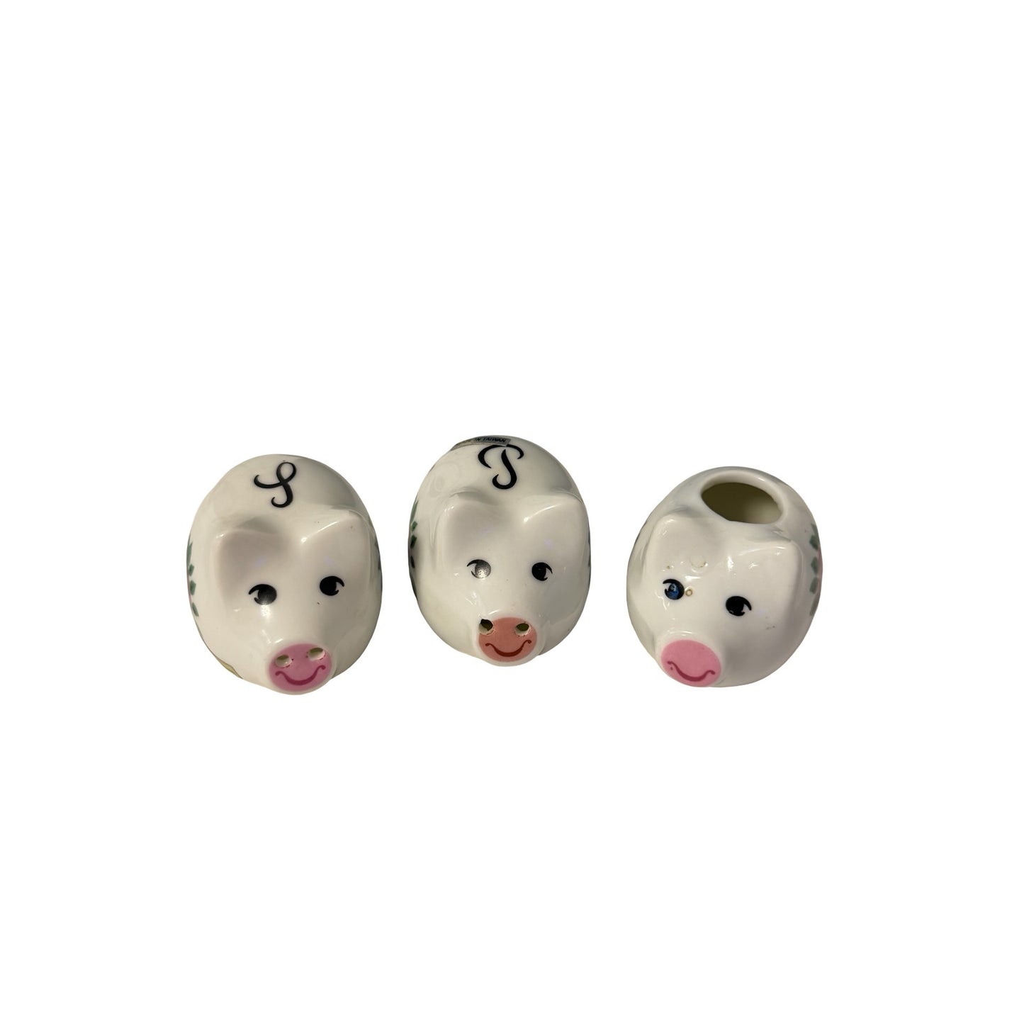 Vintage Pig Salt Pepper Shakers Toothpick Holder Set Floral Ceramic Taiwan