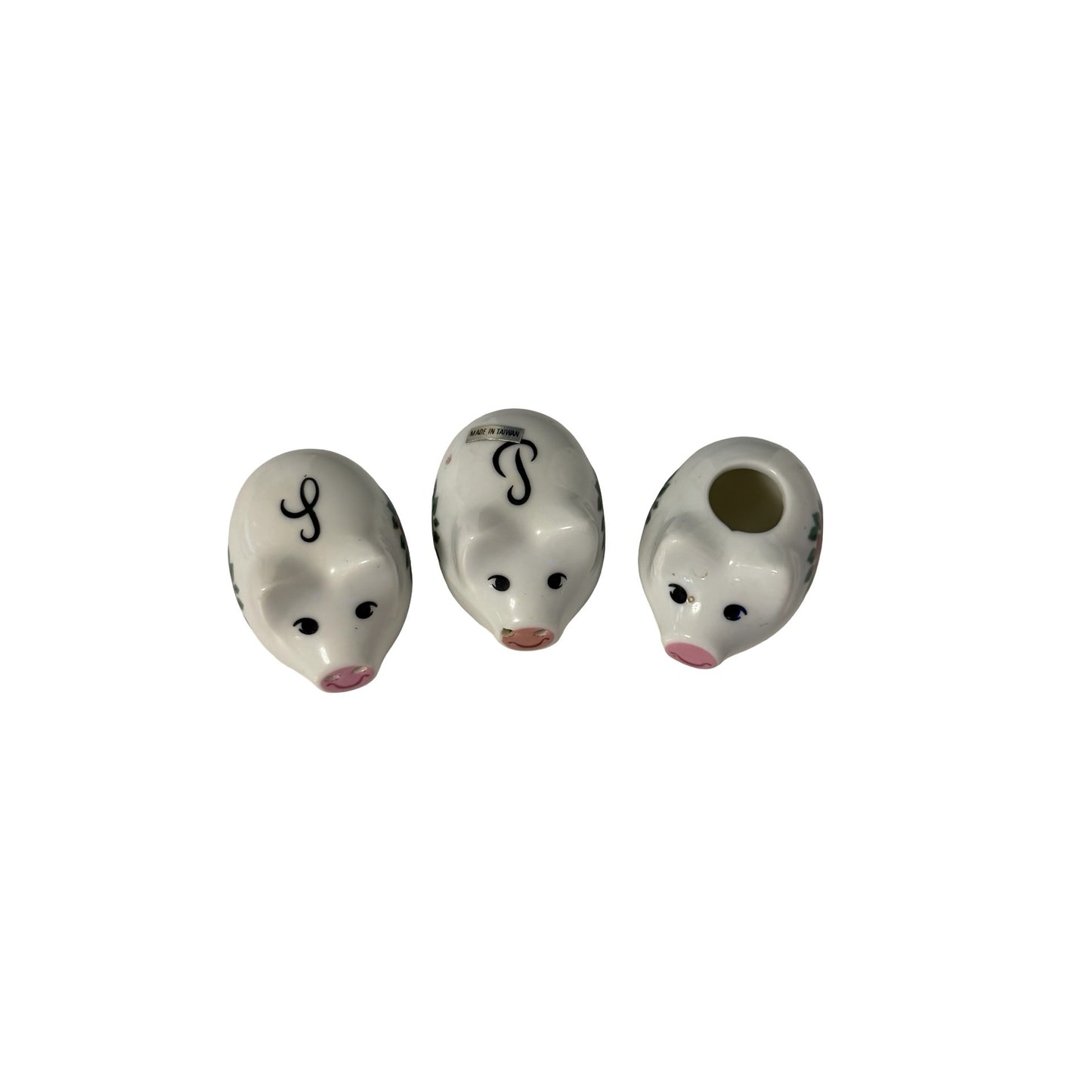 Vintage Pig Salt Pepper Shakers Toothpick Holder Set Floral Ceramic Taiwan