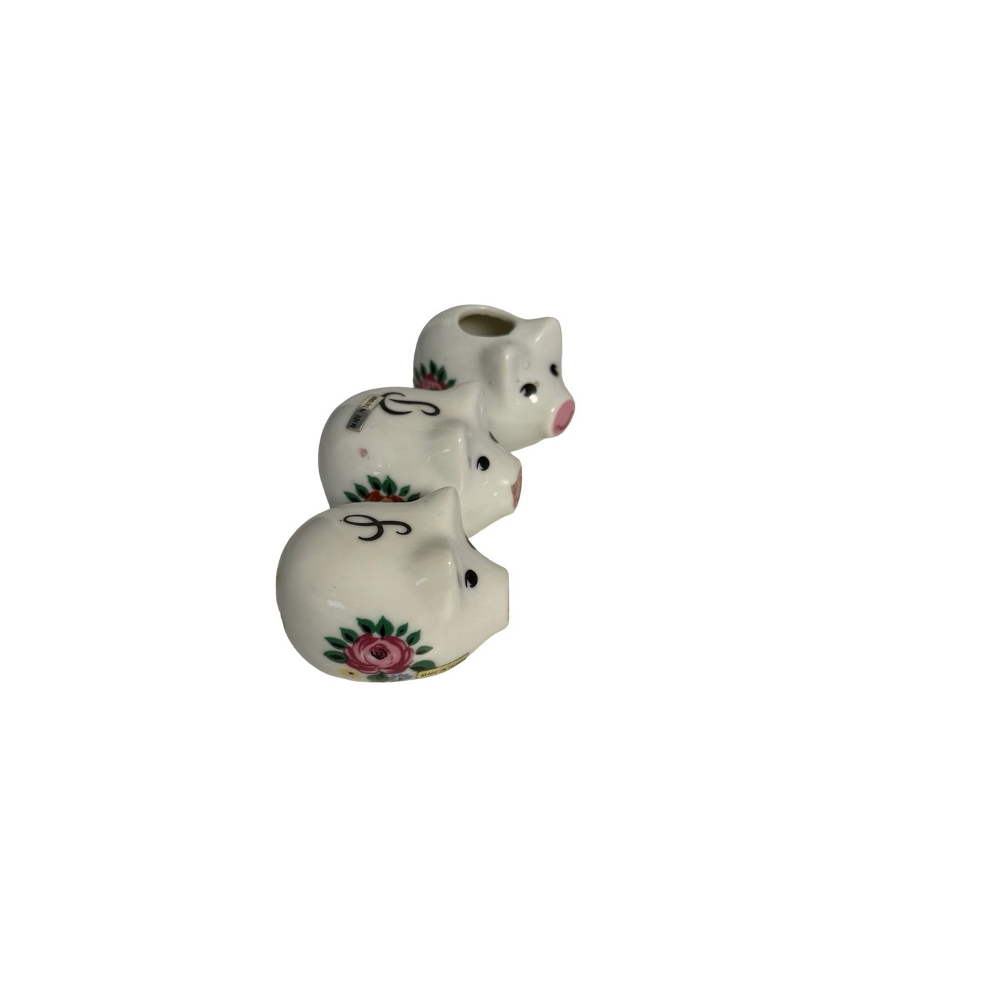 Vintage Pig Salt Pepper Shakers Toothpick Holder Set Floral Ceramic Taiwan