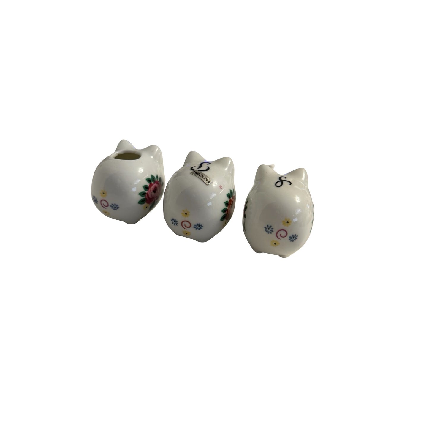 Vintage Pig Salt Pepper Shakers Toothpick Holder Set Floral Ceramic Taiwan
