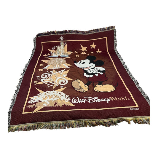 Walt Disney World Mickey Mouse Tapestry Throw Blanket Magic Kingdom Epcot Animal Kingdom Hollywood Studios Early 2000s