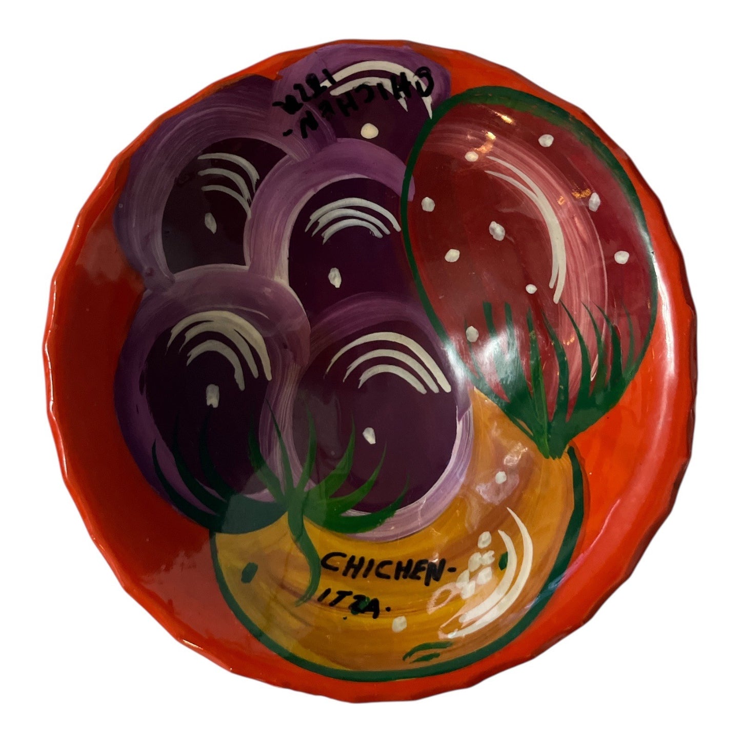 VTG Chichen Itza Mexican Hand Painted Pottery Bowl Colorful Folk Art