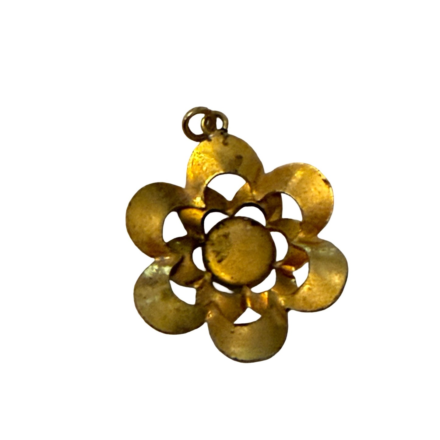 Vintage Faux Pearl Flower Pendant Gold Tone Filigree Floral Charm 1 Inch