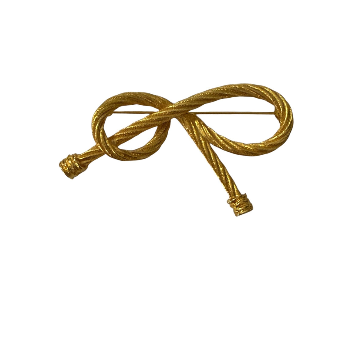 Vintage Gold Tone Twisted Rope Bow Knot Statement Brooch Pin 3" 1980s