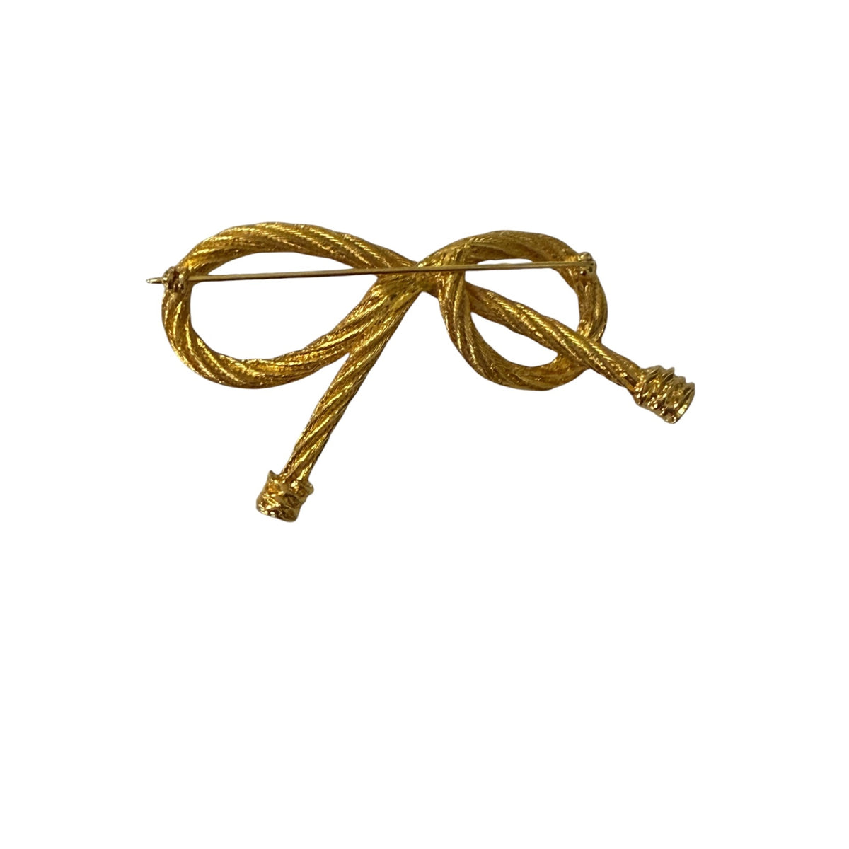 Vintage Gold Tone Twisted Rope Bow Knot Statement Brooch Pin 3" 1980s