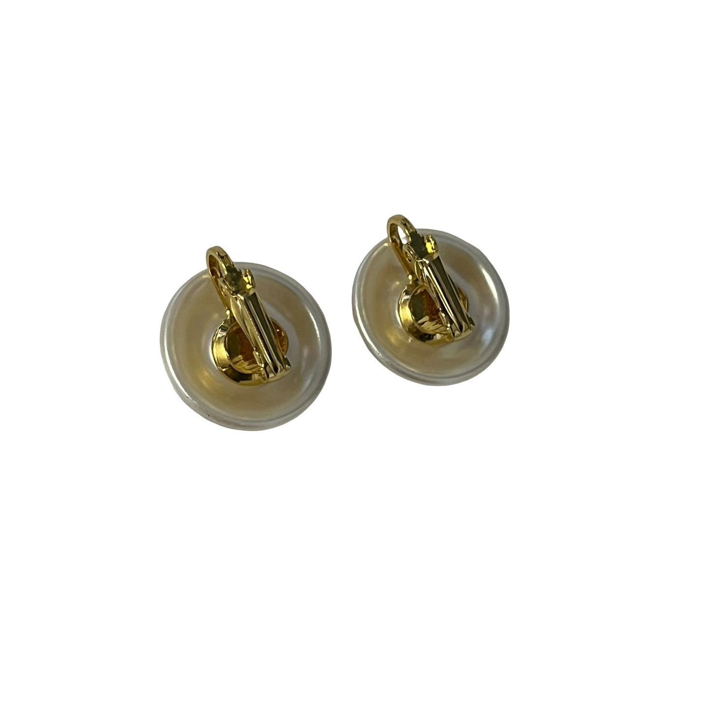 Vintage Faux Pearl Clip On Earrings Large 3/4 Round Classic Gold Tone