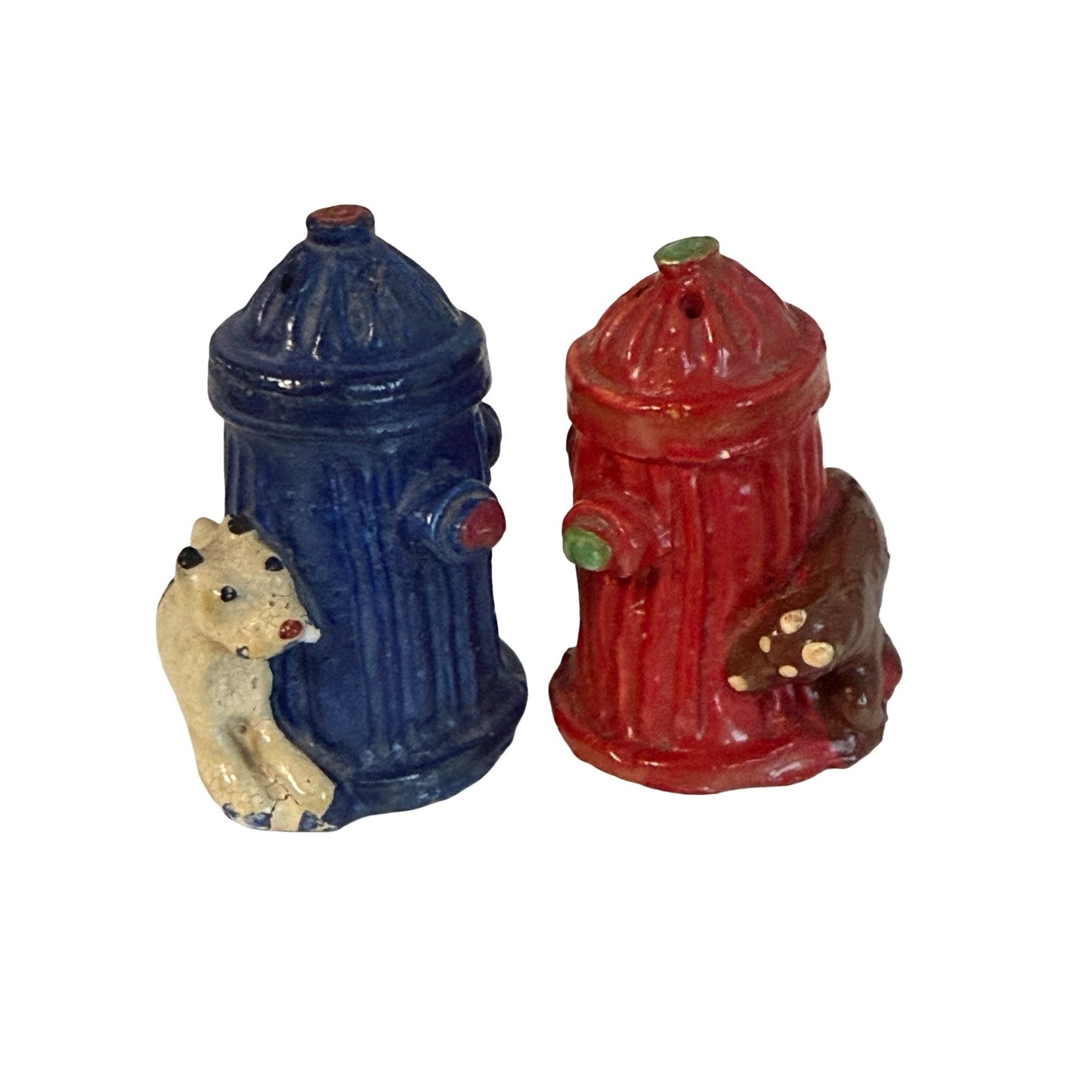 Vintage Fire Hydrant Salt and Pepper Shakers Dog Bear Figurines Japan Ceramic Set