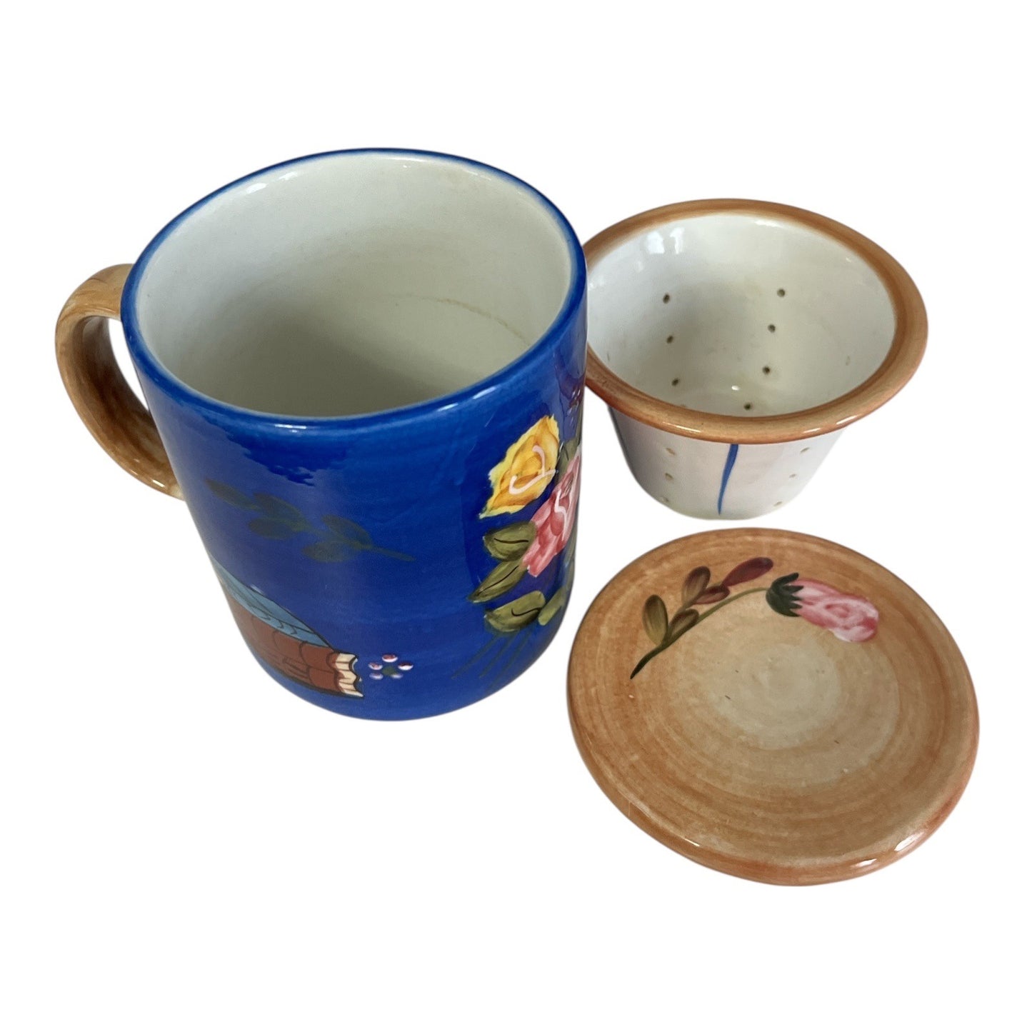 Barnes & Noble Mug – Royal Blue Floral Roses Books – Tea Mug with Infuser & Lid