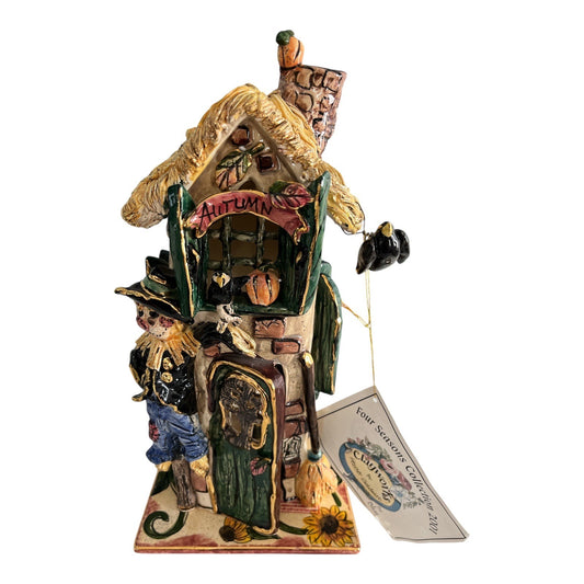 NWT Heather Goldminc Clayworks “Autumn” Four Seasons Collection 2001 Tealight House w/ Base – Blue Sky