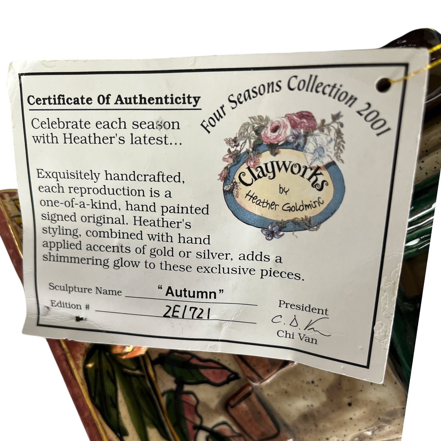 NWT Heather Goldminc Clayworks “Autumn” Four Seasons Collection 2001 Tealight House w/ Base – Blue Sky