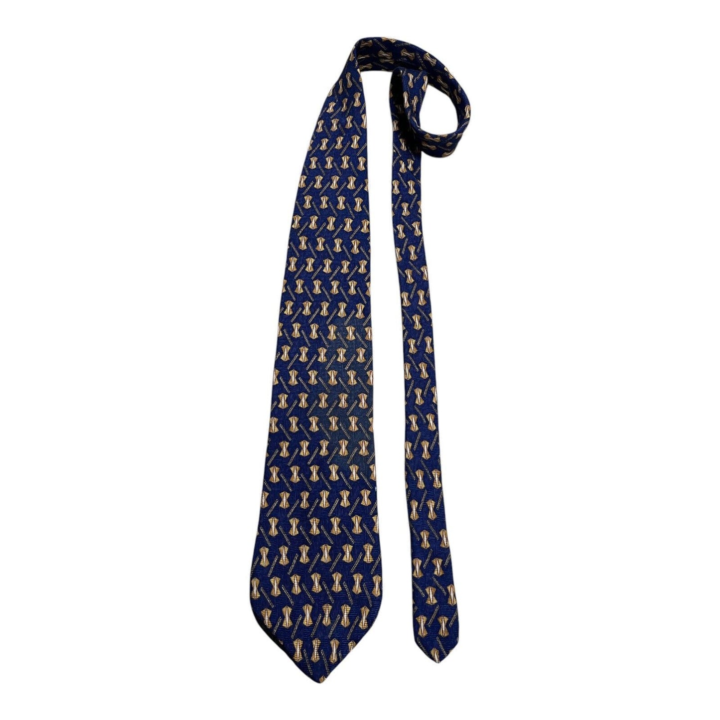 Etienne Aigner Vintage Blue Silk Necktie Geometric Gold Pattern Made in USA