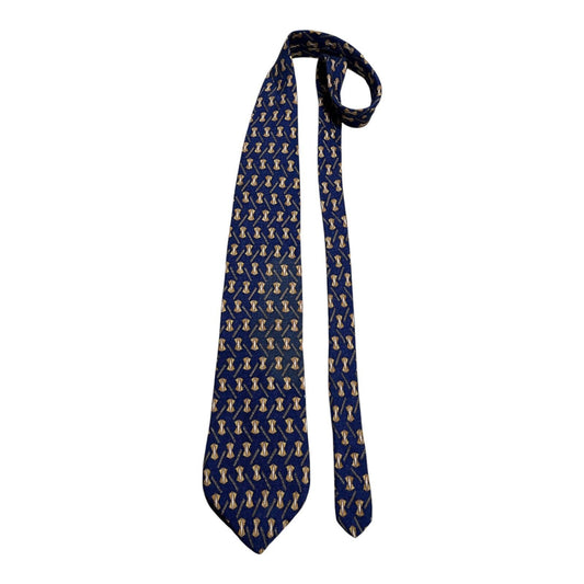 Etienne Aigner Vintage Blue Silk Necktie Geometric Gold Pattern Made in USA