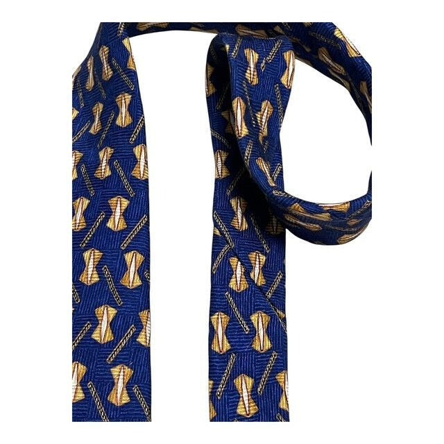 Etienne Aigner Vintage Blue Silk Necktie Geometric Gold Pattern Made in USA
