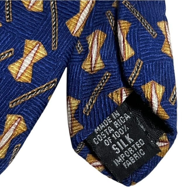 Etienne Aigner Vintage Blue Silk Necktie Geometric Gold Pattern Made in USA