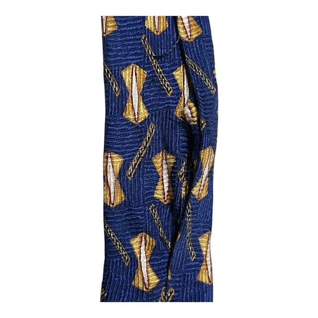 Etienne Aigner Vintage Blue Silk Necktie Geometric Gold Pattern Made in USA