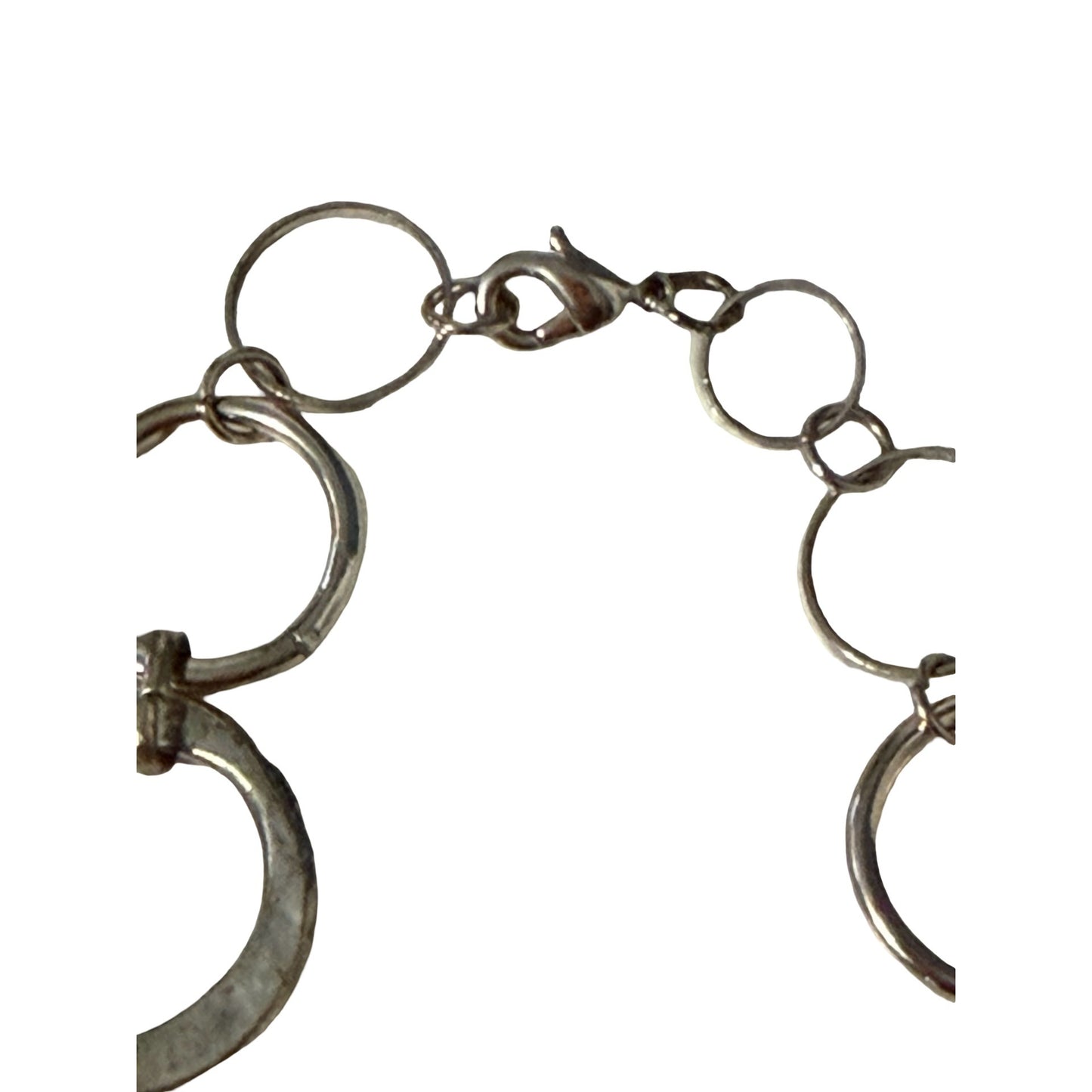 Vintage Hammered Silver Tone Circle Link Necklace Modernist Statement 18"