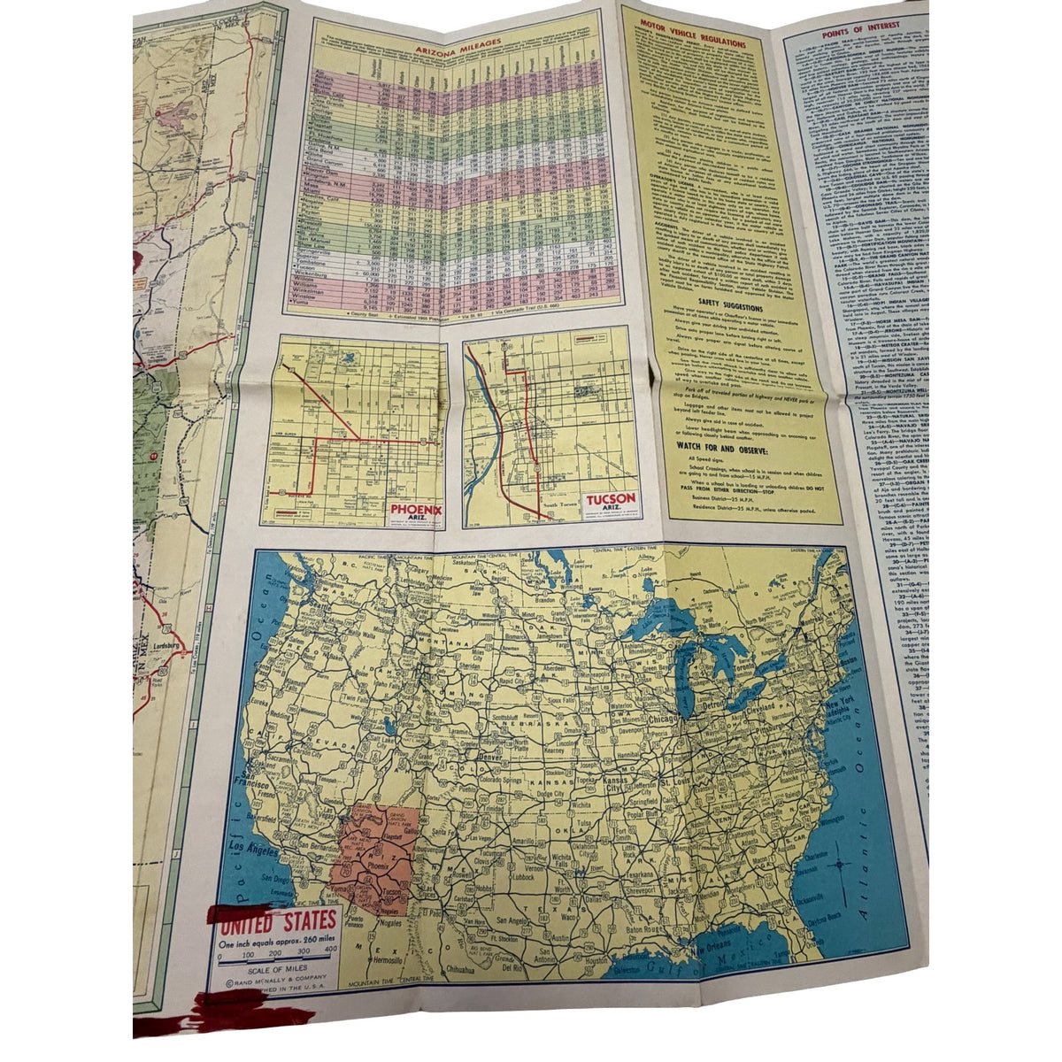 1956 Arizona State Highway Commission Road Map Rand McNally Route 66 Vintage