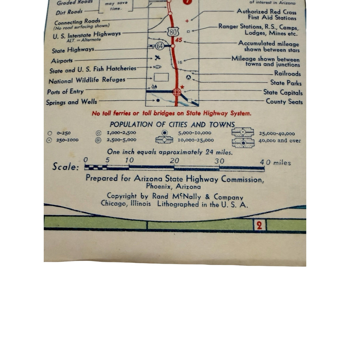 1956 Arizona State Highway Commission Road Map Rand McNally Route 66 Vintage