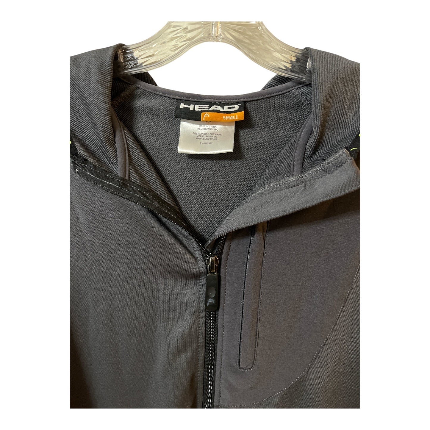 HEAD Performance Full Zip Hooded Jacket Gray Green Accent Small Vintage Y2K