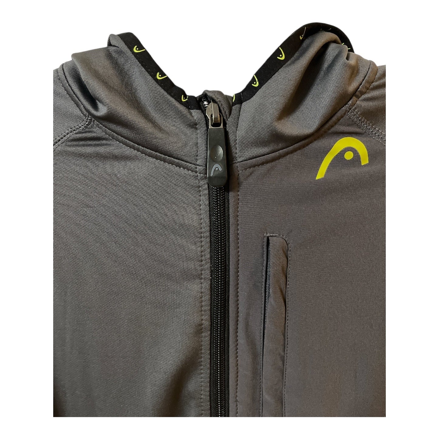 HEAD Performance Full Zip Hooded Jacket Gray Green Accent Small Vintage Y2K