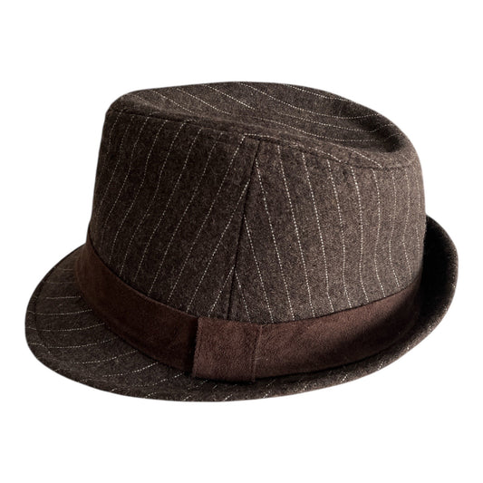 Granule by Concept 1 Brown Pinstripe Fedora Hat – Wool Blend Classic Style Y2K