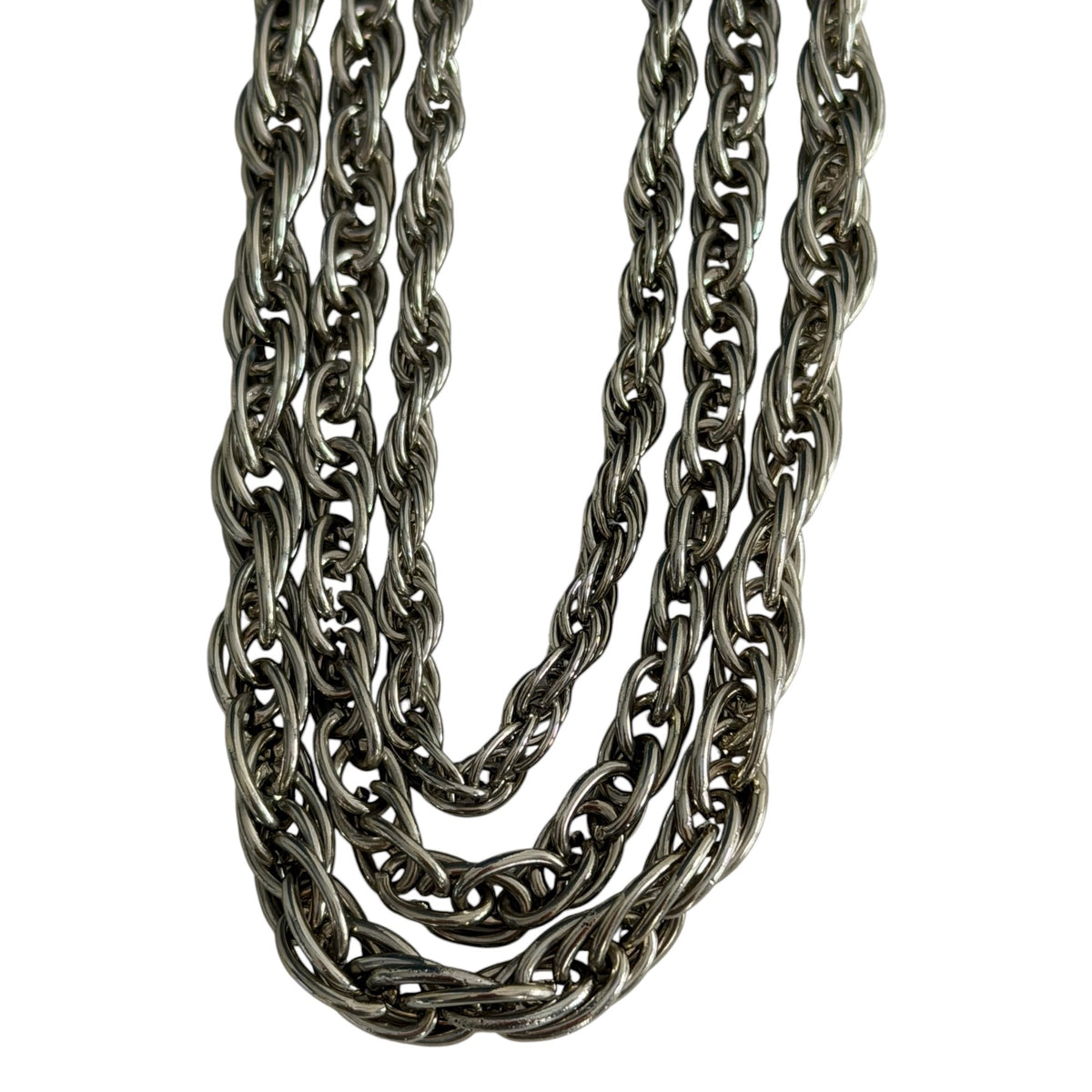Vintage Y2K Three Strand Mixed Chain Necklace Silver Tone 16"