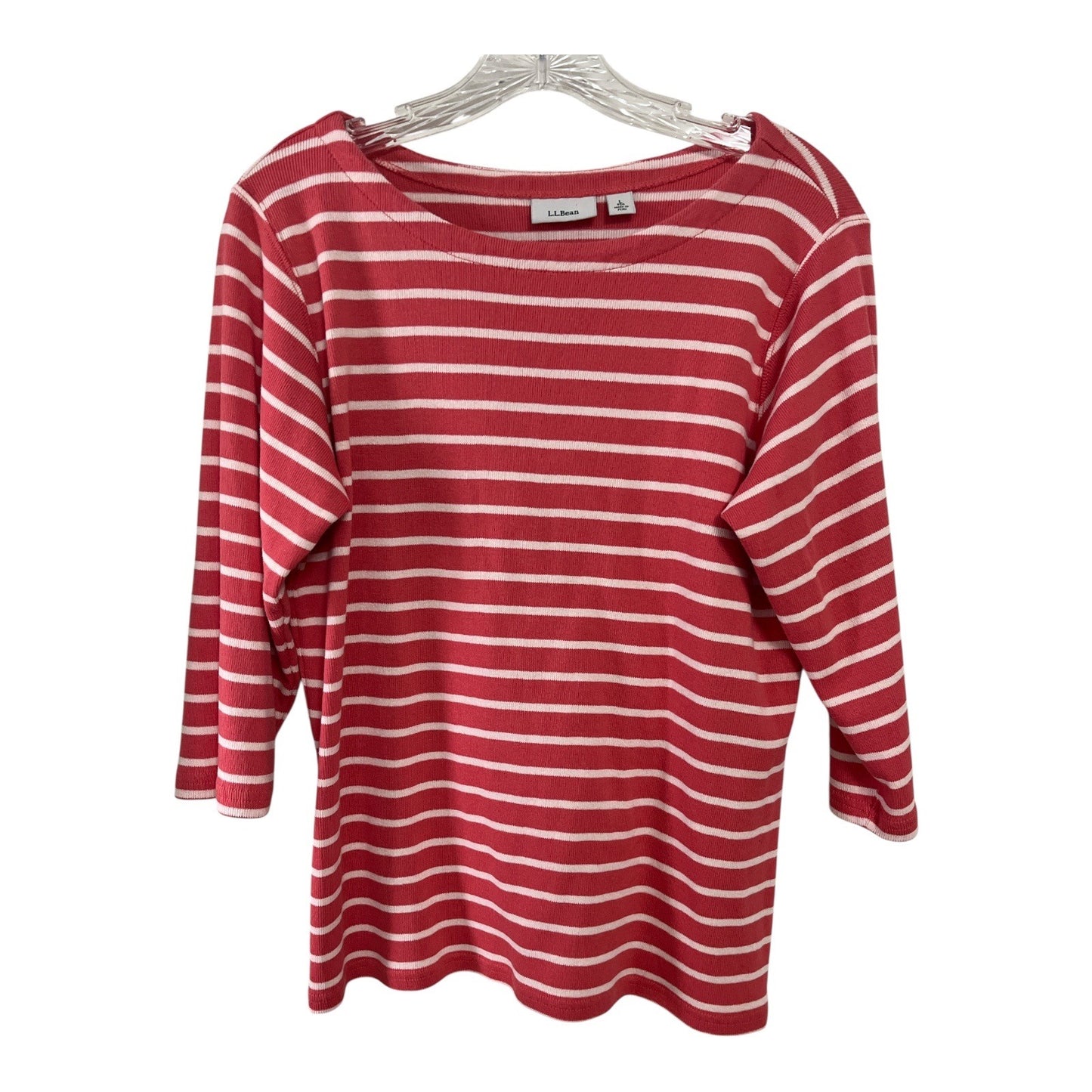 L.L. Bean Women’s Size L Long-Sleeve Boatneck Tee – Deep Coral Stripe