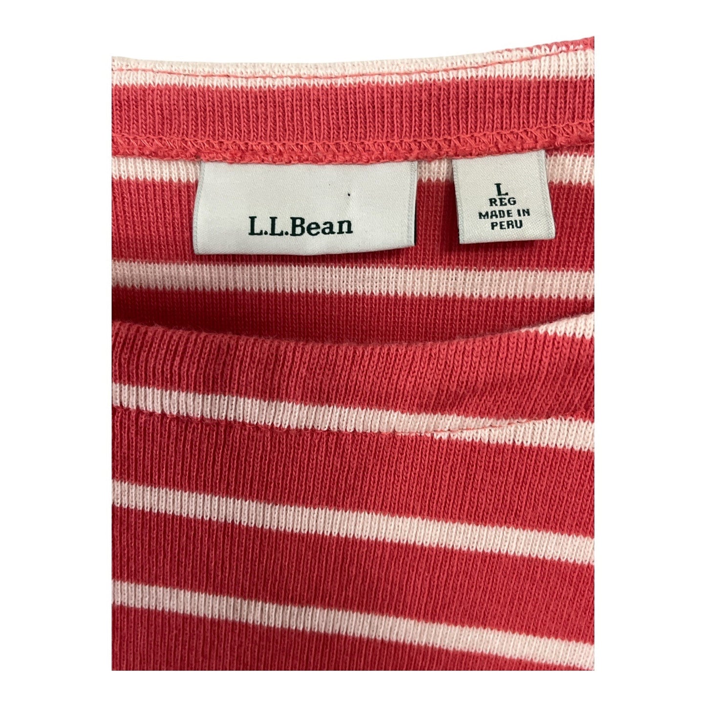 L.L. Bean Women’s Size L Long-Sleeve Boatneck Tee – Deep Coral Stripe