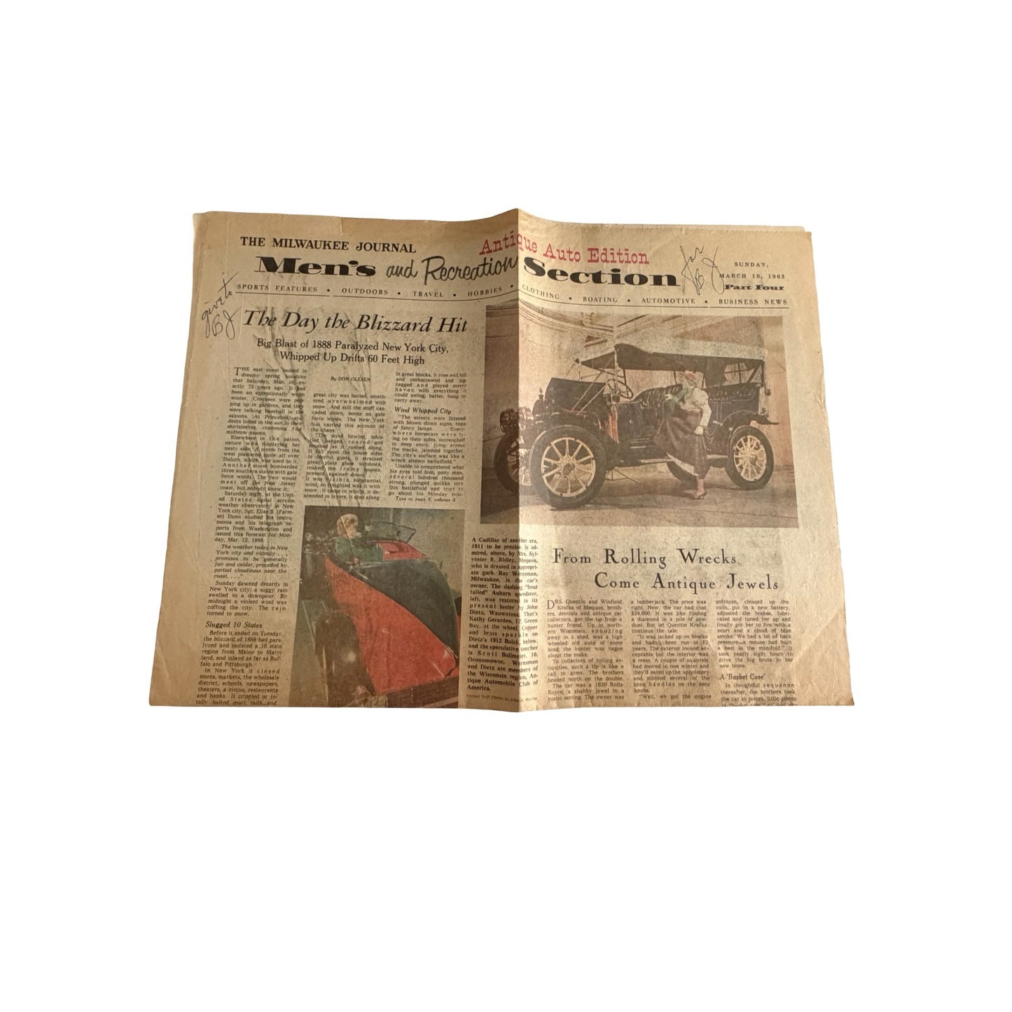 Vintage 1963 Milwaukee Journal Men's & Recreation Section – Antique Auto Edition Newspaper Insert