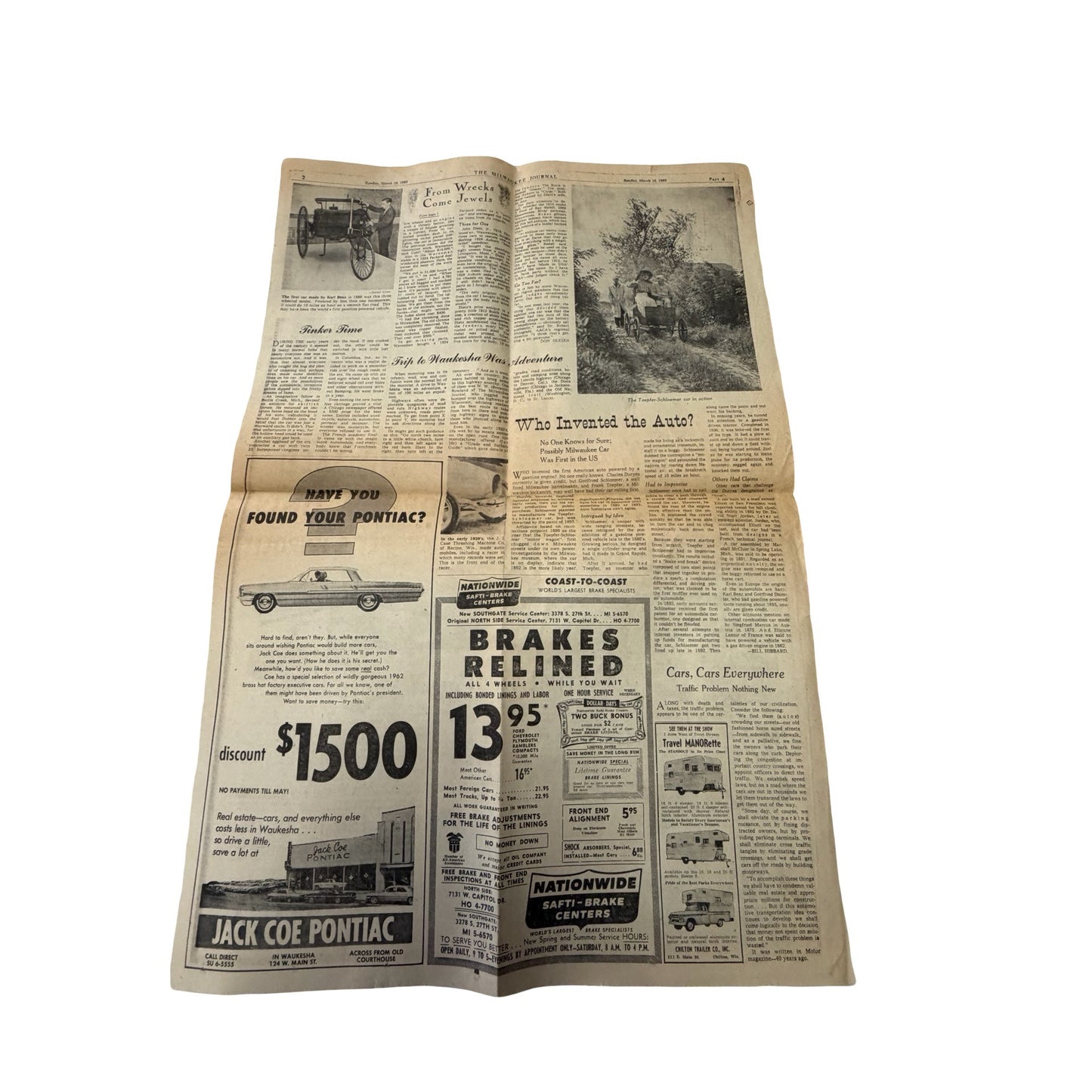 Vintage 1963 Milwaukee Journal Men's & Recreation Section – Antique Auto Edition Newspaper Insert