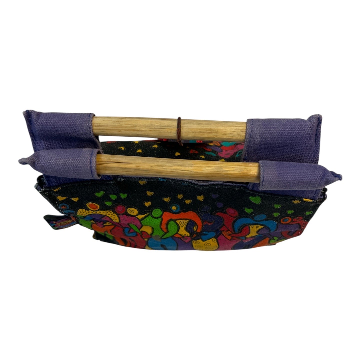 Laurel Burch Hearts & Cats Fabric Organizer Tote Basket Wooden Handles