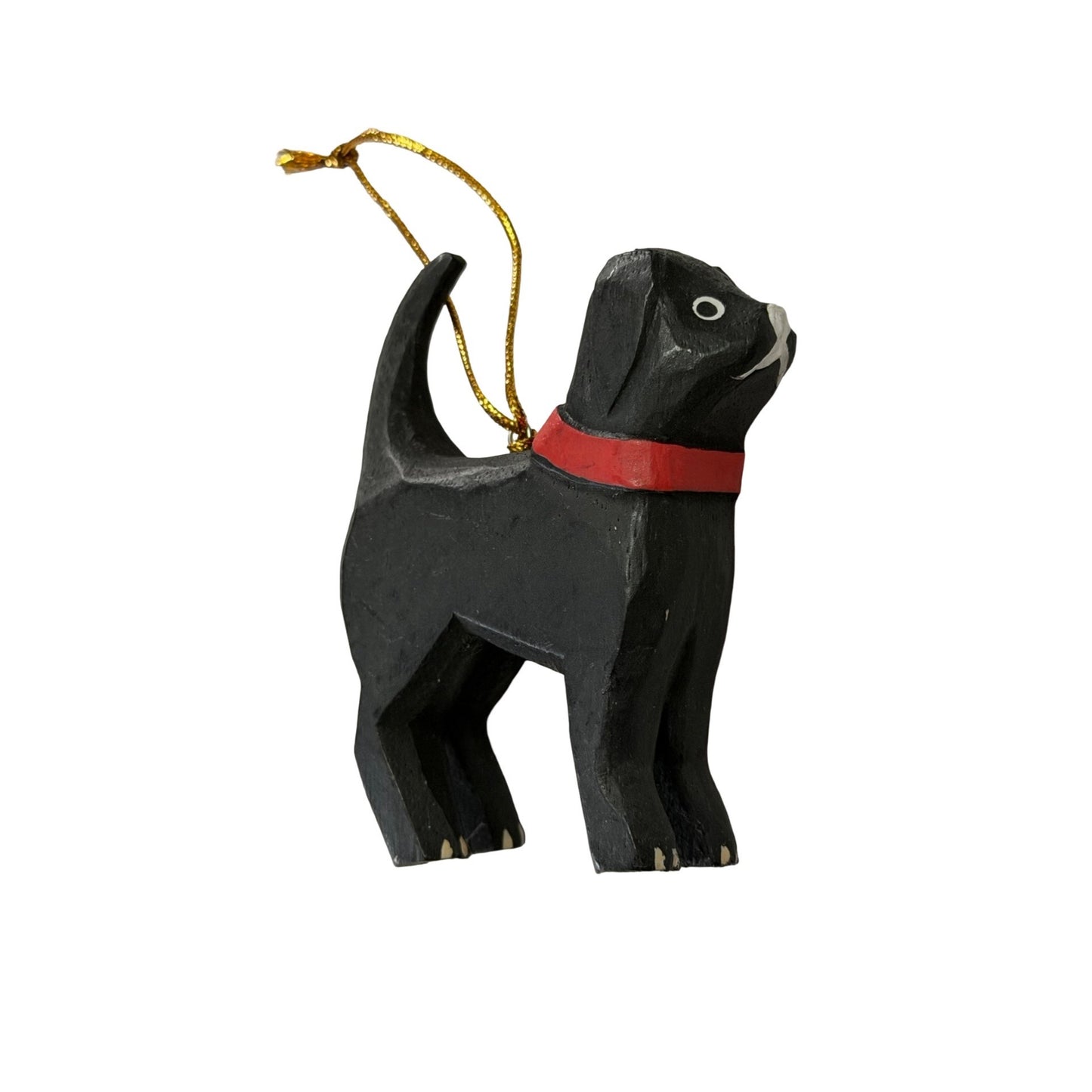 Walker Loden Black Dog Wood Christmas Ornament Red Collar Folk Art in Box