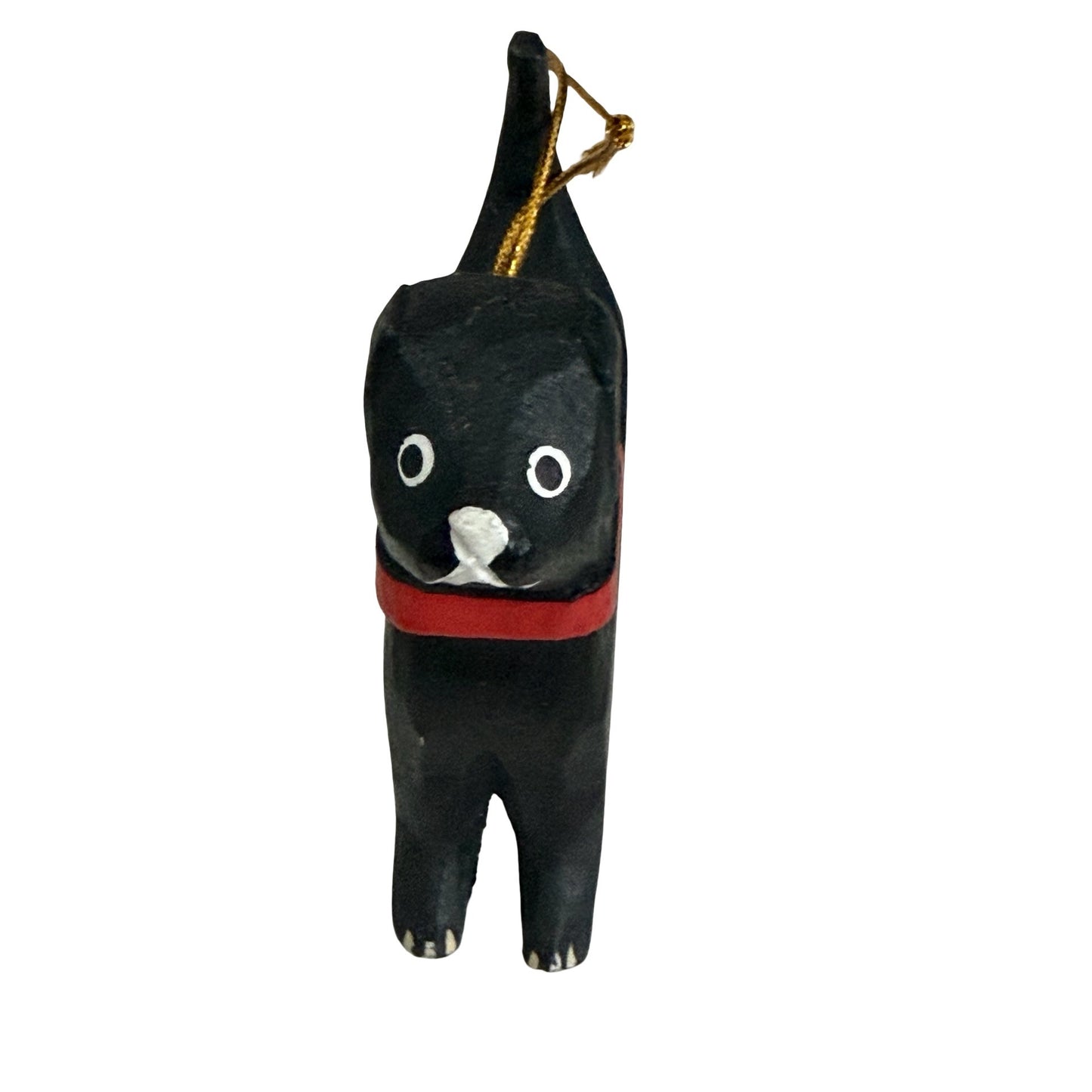 Walker Loden Black Dog Wood Christmas Ornament Red Collar Folk Art in Box