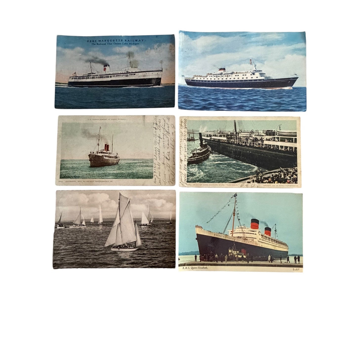 Vintage Ocean Liner & Ship Postcard Collection Lot of 6 Queen Elizabeth Pere Marquette 1908–1961