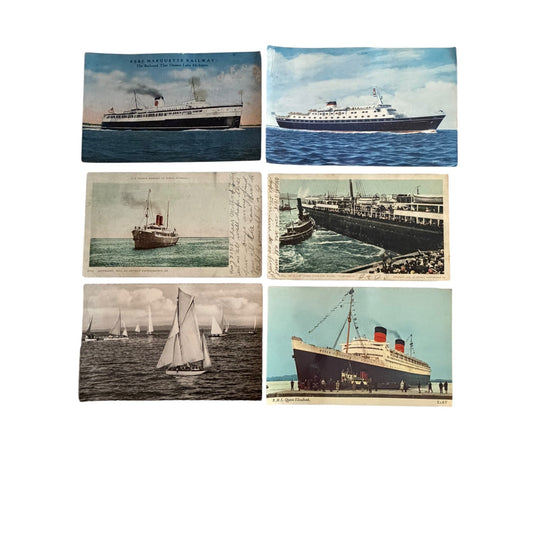 Vintage Ocean Liner & Ship Postcard Collection Lot of 6 Queen Elizabeth Pere Marquette 1908–1961