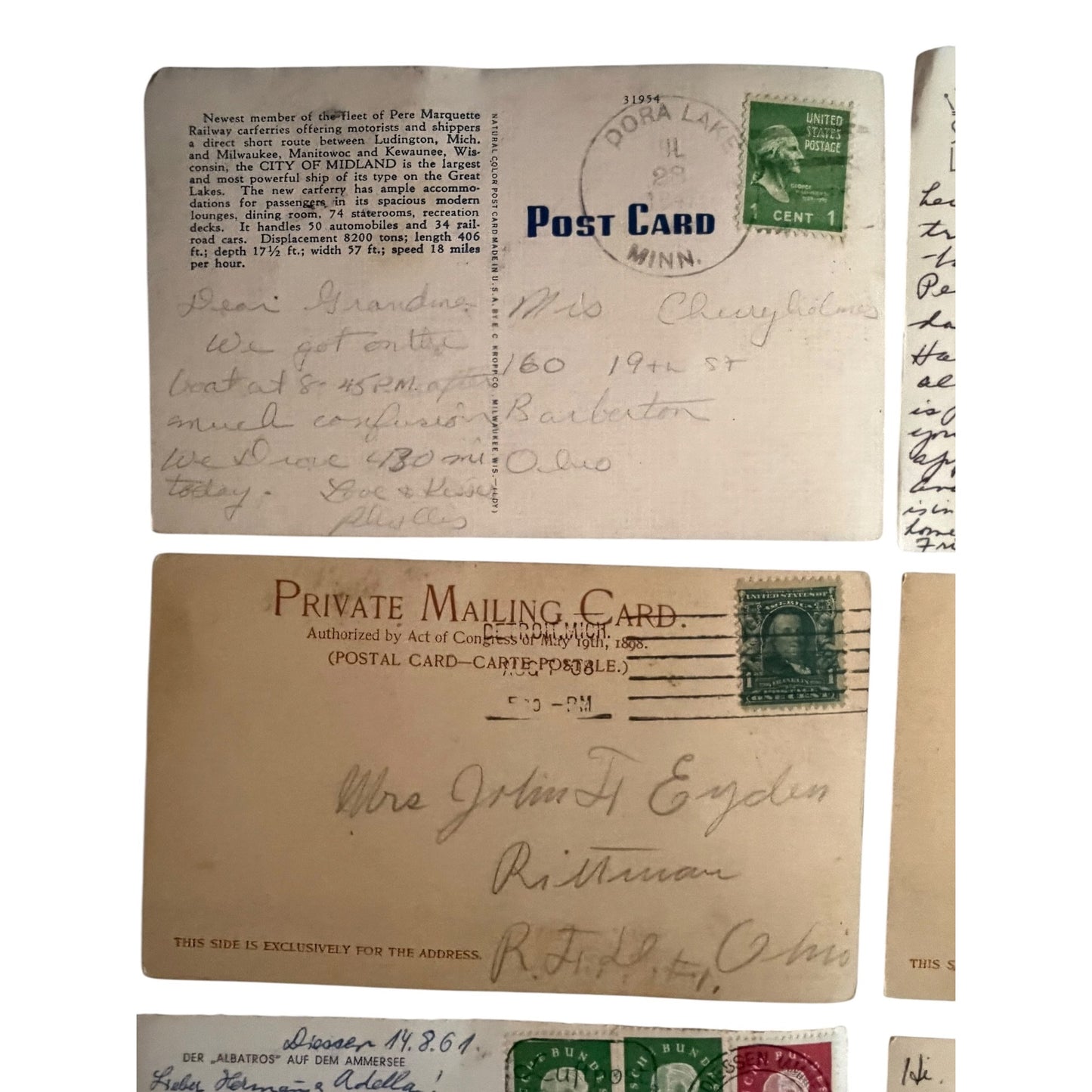 Vintage Ocean Liner & Ship Postcard Collection Lot of 6 Queen Elizabeth Pere Marquette 1908–1961