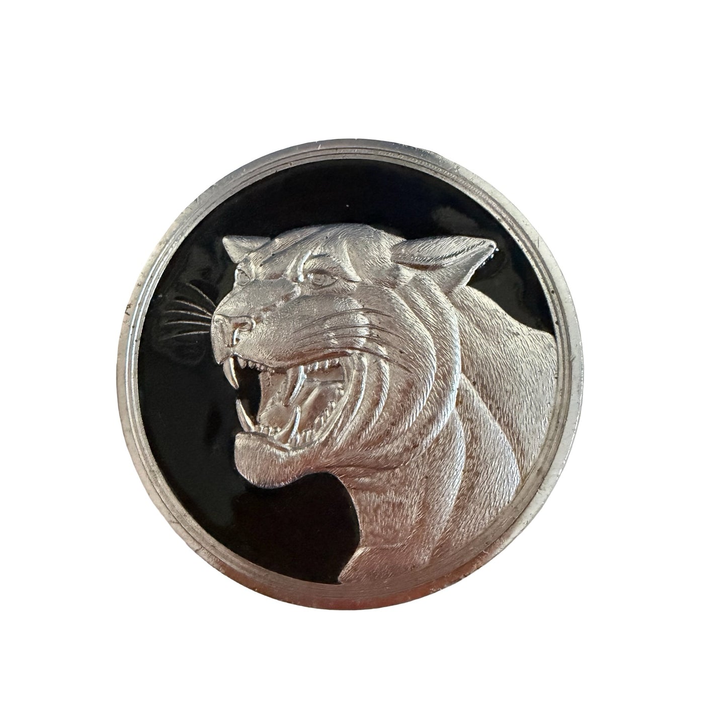 Vintage Roaring Panther Metal Medallion Pendant Emblem Black Silver Tone