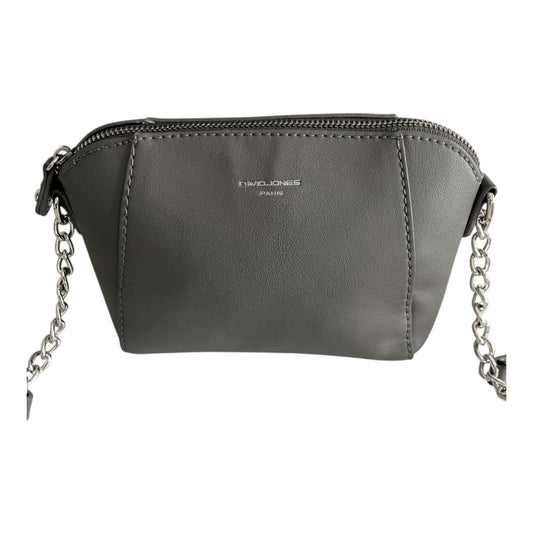 David Jones Paris Gray Crossbody Bag – Faux Leather Chain Strap Purse – 6x9