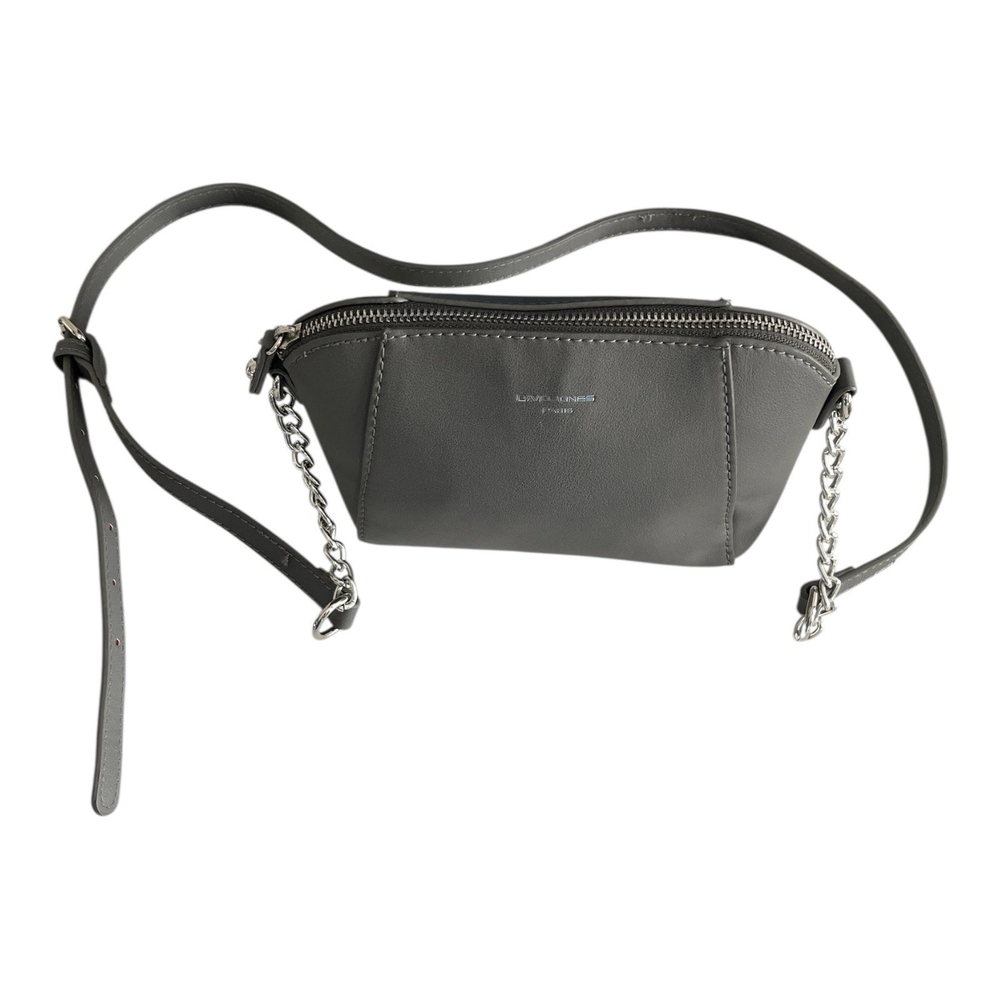 David Jones Paris Gray Crossbody Bag – Faux Leather Chain Strap Purse – 6x9