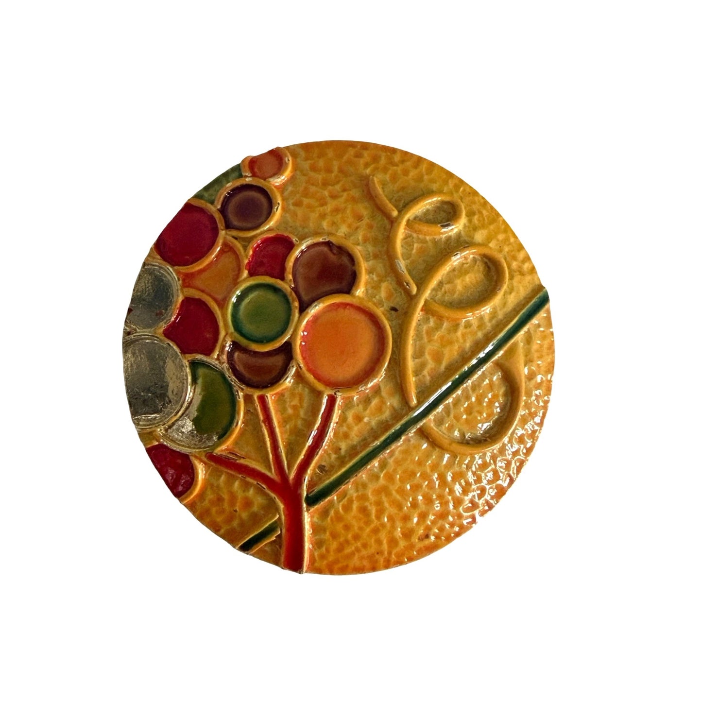 Vintage ART Signed Enamel Floral Brooch Gold Tone Mid Century Flower Pin 2 Inch