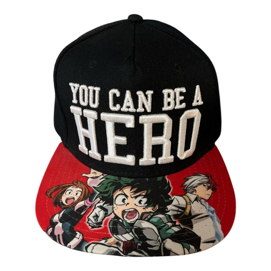 My Hero Academia Snapback Hat “You Can Be a Hero” Anime Cap Black Red Brim