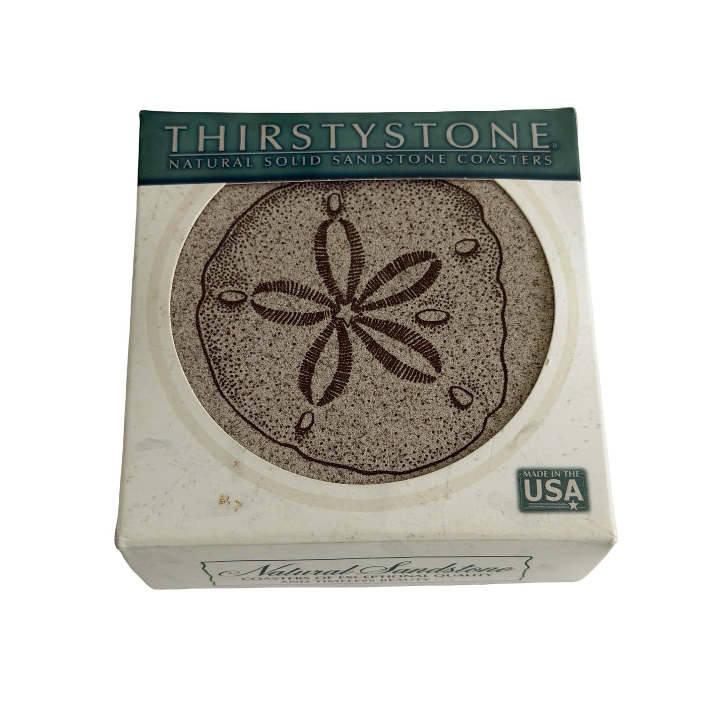 Vintage 2004 Thirstystone Sand Dollar Natural Sandstone Coasters Set of 4 Boxed