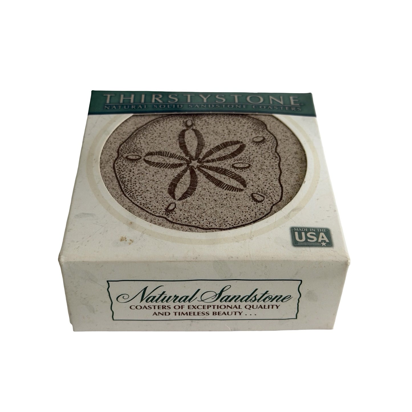 Vintage 2004 Thirstystone Sand Dollar Natural Sandstone Coasters Set of 4 Boxed