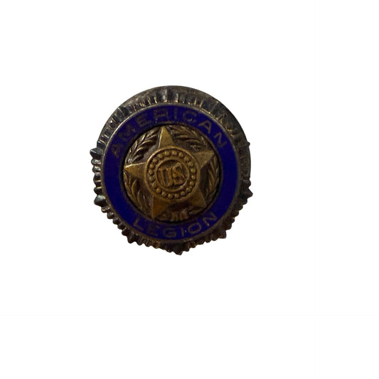 American Legion Screwback Lapel Pin Blue Enamel Gold Tone US Star Sterling PAT'DE JUL 1909