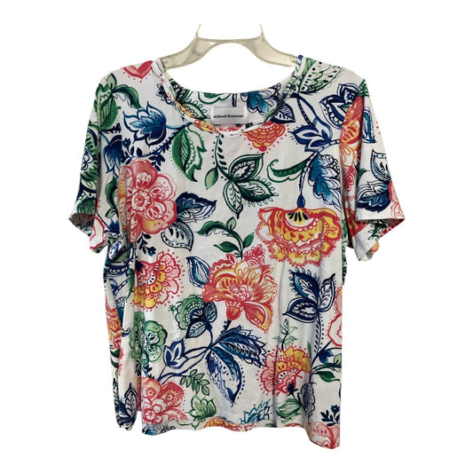 Alfred Dunner Women’s Size L Short Sleeve Floral Top – Multicolor Print – Cotton Blend