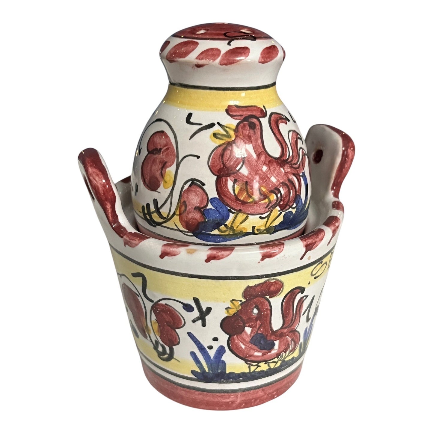VTG Hand-Painted Ceramic Mustard Pot with Rooster Design – Made in Germany